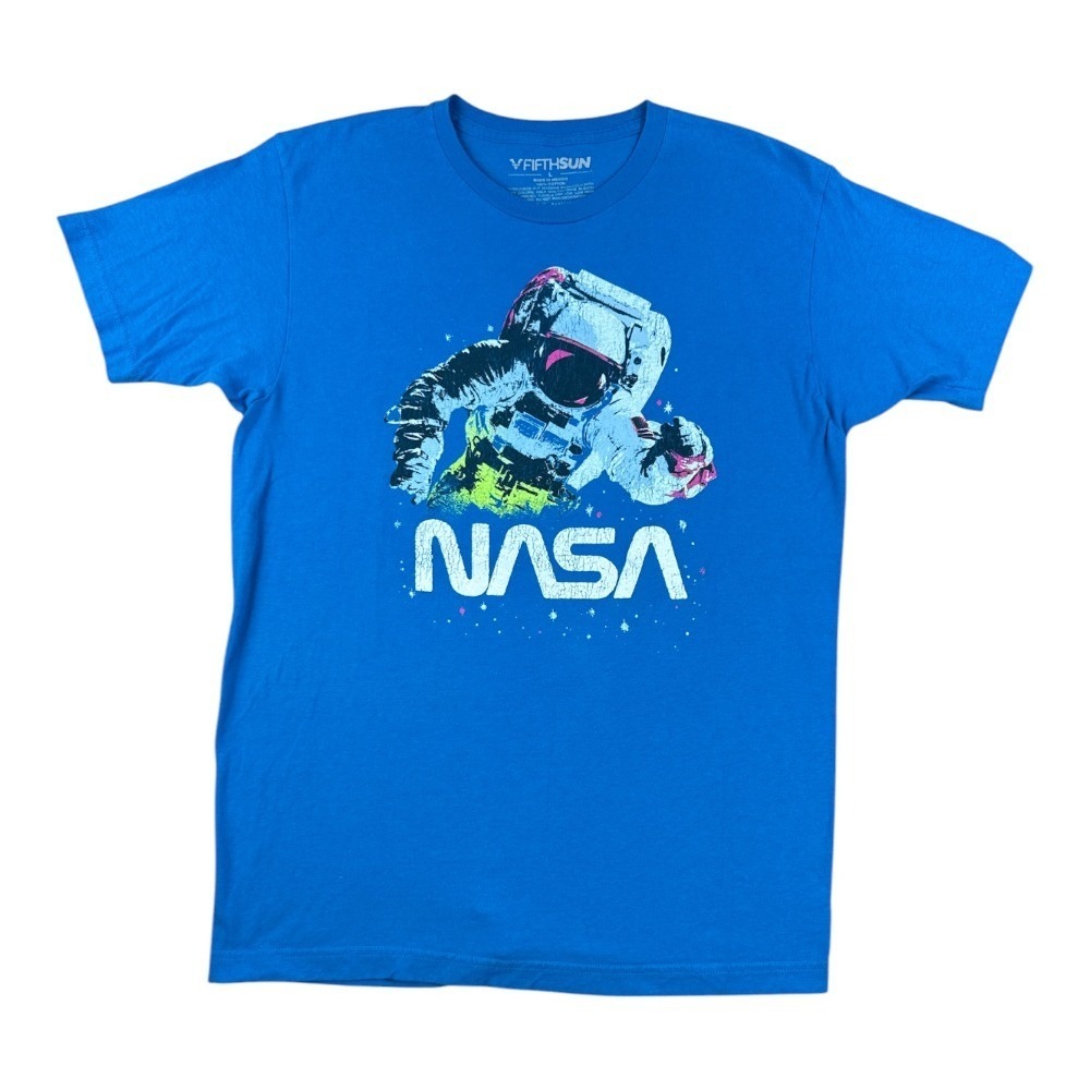 Fifth Sun Men's NASA Graphic T-Shirt Large Blue Short Sleeve Crewneck Astronaut - Picture 1 of 6